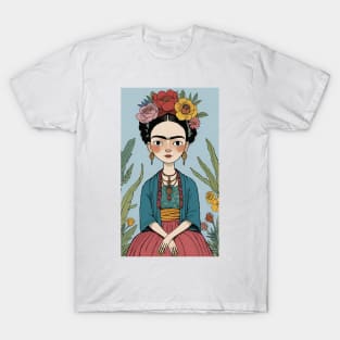 Frida's Floral Reverie: Artistic Illustration T-Shirt